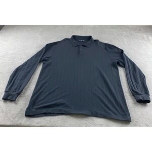 Lands' End Mens XL Navy Blue Vertical Shadow Stripe Long Sleeve Polo Shirt